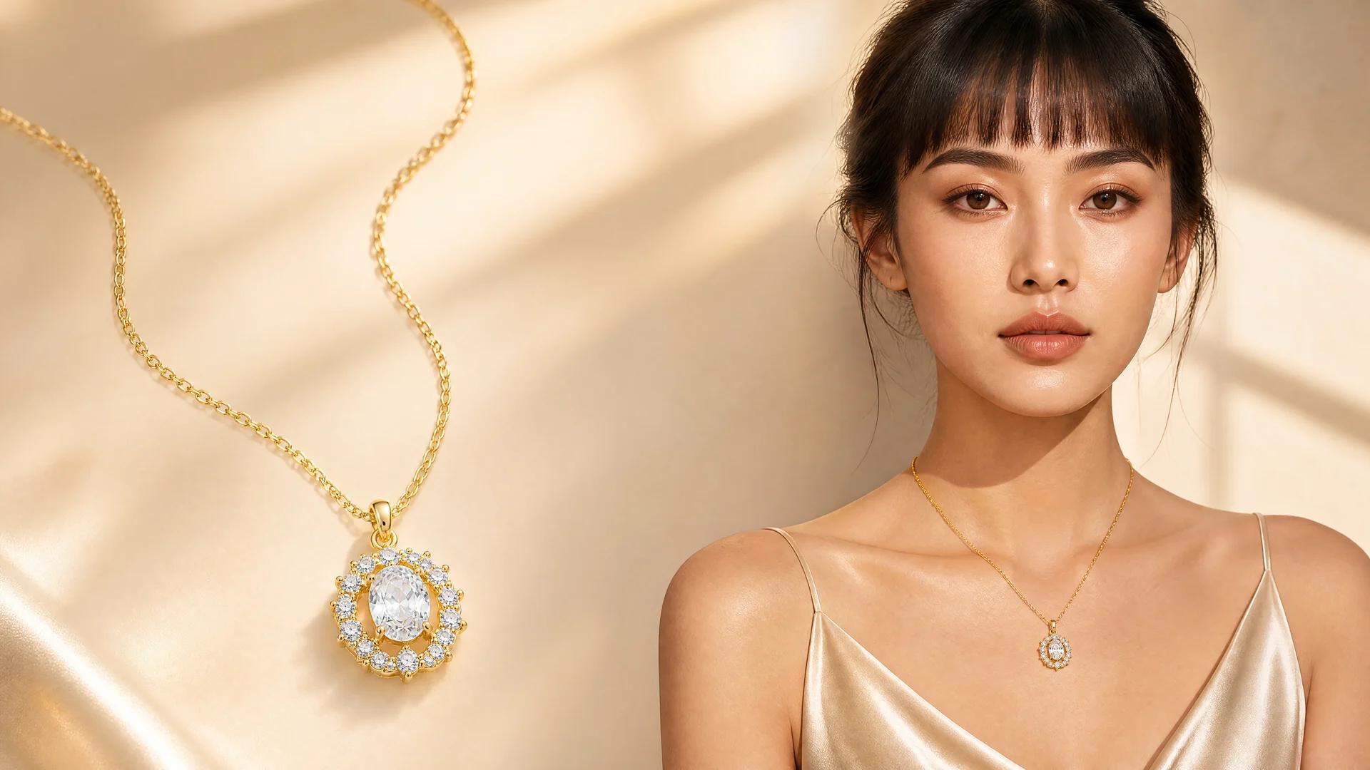 JEWELRY ROOTS · Editorial portrait — model wearing copper pendant necklace · 22 years copper jewelry manufacturer